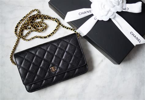 Chanel Black Quilted Caviar Classic Wallet On Chain Gold 